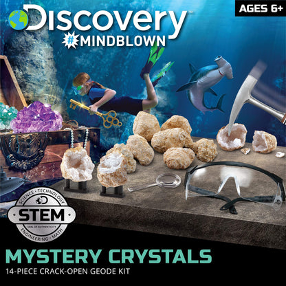 Discovery™ Mystery Crystal Geode Kit – Crack Open 10 Real Quartz Geodes| Includes Goggles, Magnifying Glass & Display Stands| Educational STEM Geology Toy for Kids| Science Activity Set Gift| Ages 6+