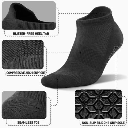 NEWZILL 3 Pairs Non Slip Yoga Socks With Grips for Women & Men, Unisex Anti Skid Socks, Ankle Grippy Slipper Socks for Pilates Barre Workouts Home Hospital (S/M Black)