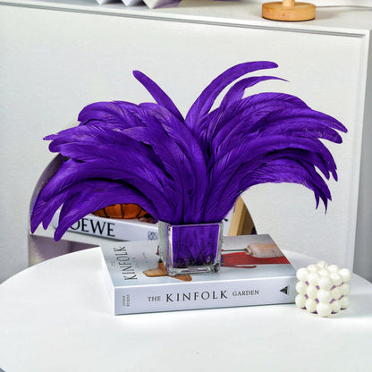 Holmgren Purple Rooster Feathers Bulk - 60pcs 12-14inch Natural Long Rooster Tail Feathers for DIY Crafts, Mardi Gras Masquerade Party Performances Decoration (Purple)