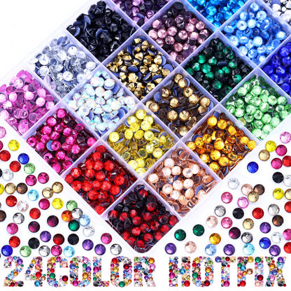 24 Colors Hotfix Rhinestones Kit, SS30 Glass Flatback Crystals for Clothes, Hats, Shoes & Crafts with 4 Tools, Tweezers, Wax, Pencil, Spoon hot fix kit（Color B）