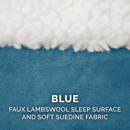 FurHaven Pet Dog Bed | Cooling Gel Memory Foam Orthopedic Round Faux Sheepskin Snuggery Pet Bed for Dogs & Cats, Blue, 26-Inch