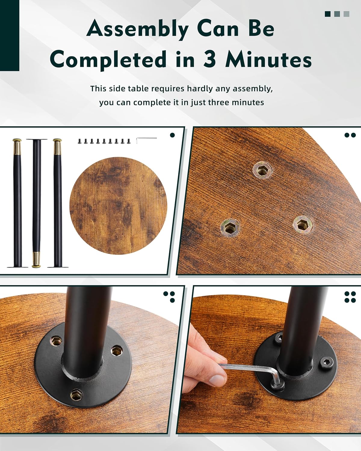 16 Inch 2pcs Round Wood Walut End Table, Small Stable Side Table for Nightstand Living Room Bedroom Sofa Couch Corner