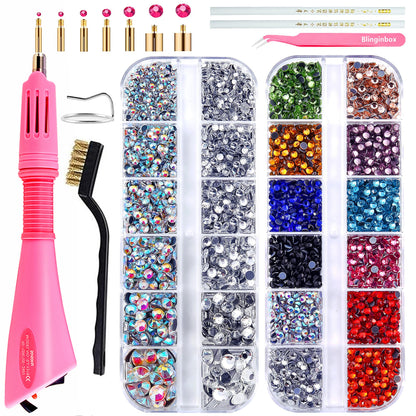 blinginbox Hotfix Rhinestone Setter Hot Fix Applicator Tool Bedazzler Kit with Rhinestones Hot Fixed Wand for Clothes Clothing Fabric DIY Crafts 4000 Pcs Round Crystals Gems for Shoes and Clothes