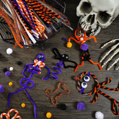 800 Pcs Halloween Pipe Cleaners Sets Include 200 Pack 10 Colors Chenille Stems 200 Pack 5 Sizes Self Adhesive Wiggle Googly Eyes 400 Pcs 4 Sizes Art and Crafts Pompoms for DIY Making