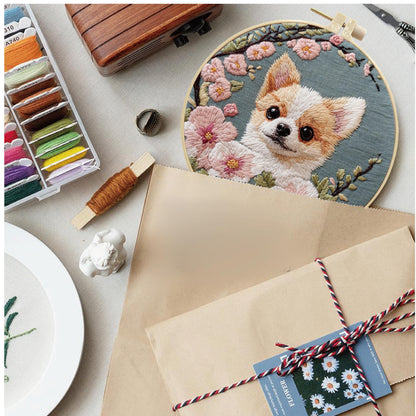 HCANPER Cute Dog Embroidery Starter Kit,DIY Needle Punch Kit, Punch Needle Kits for Beginners,Include Pre-Printed Fabric,Tools,Embroidery Hoop,Threads,Easy for Adults and Children. (Pink)