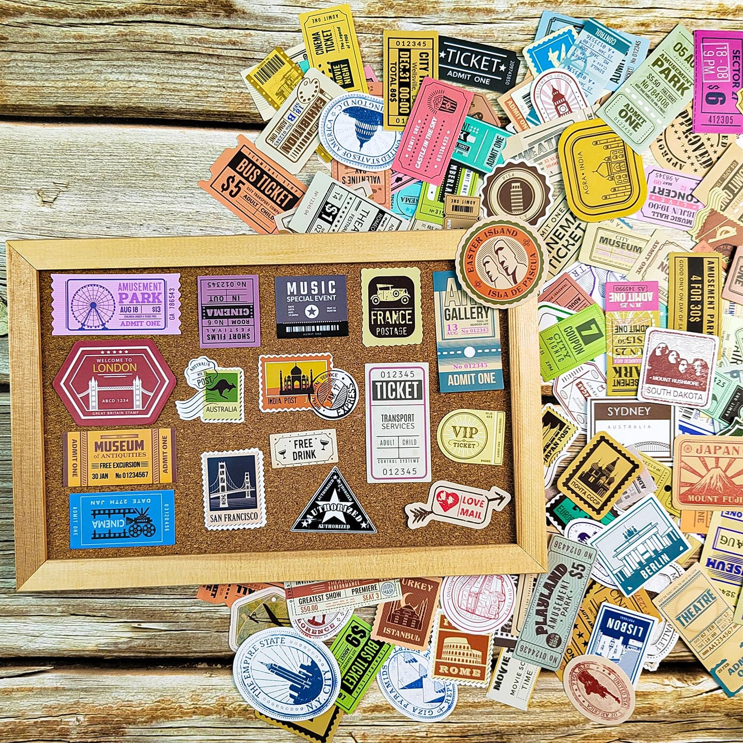 Prstincol 300 Pcs Vintage Travel Stickers Ticket Stickers for Journaling,Luggage Sticker Stub Vintage Sticker for Junk Journal Crafts Laptop Water Bottle Album Scrapbook