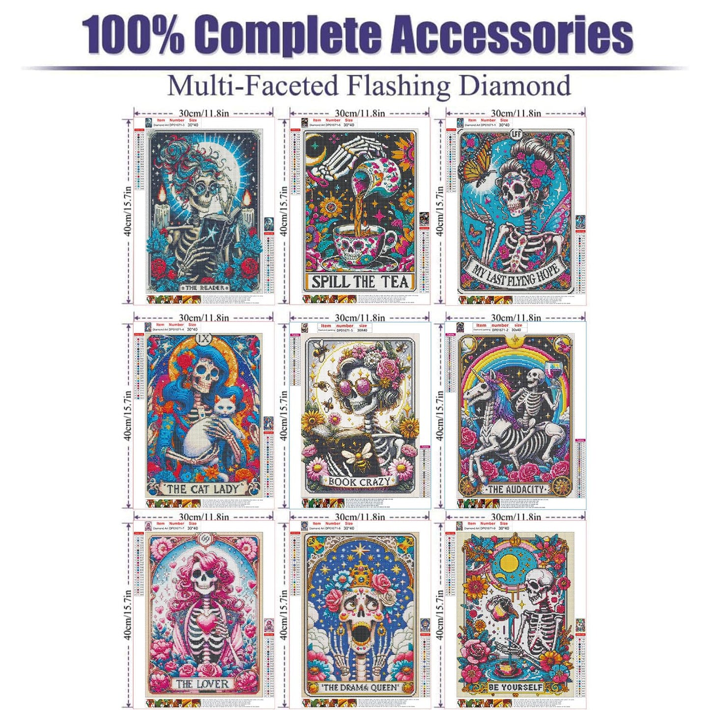 GOUOYANA Skull Diamond Art Kits for Adults - 9pcs, Tarot Card Diamond Painting for Beginners, DIY Full Rhinestone 5D Gothic Diamond Painting Kits (Gemstone Craft), Home Wall Decoration (12x16 inch)