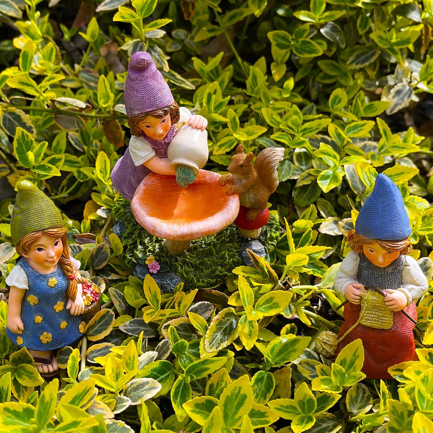 Mood Lab Garden Gnome Figurines - Lady Gnomes Set (3 pcs) - 3.5" H Miniature Decorative Statues & Accessories - Outdoor & Indoor Garden Decor