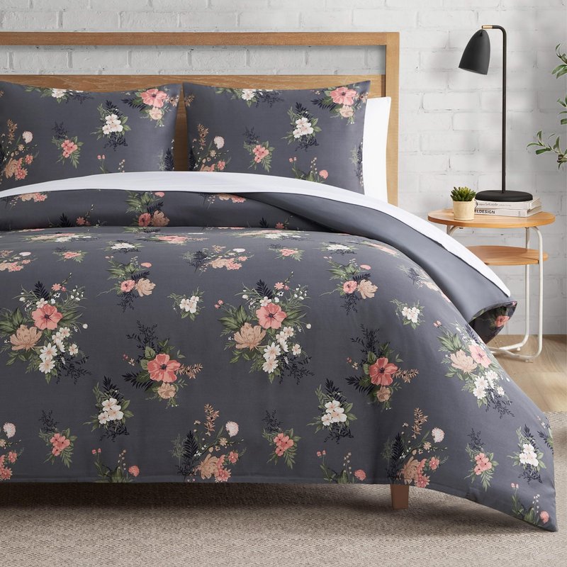 Lucky Brand Cali Bouquet Floral Dark Grey Duvet Cover Set - Twin/Twin XL Size - 2 Piece Luxurious Bedding Ensemble