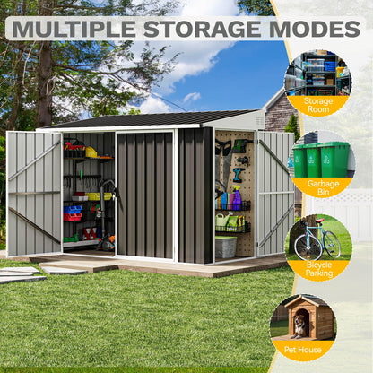 DWVO 7x4 FT Outdoor Weatherproof Storage Shed, Secure Metal Bike Shed w/Lockable Entry, Garden Storage Solution for Lawn Equipment, Tools, Waste Bin, Dark Gray