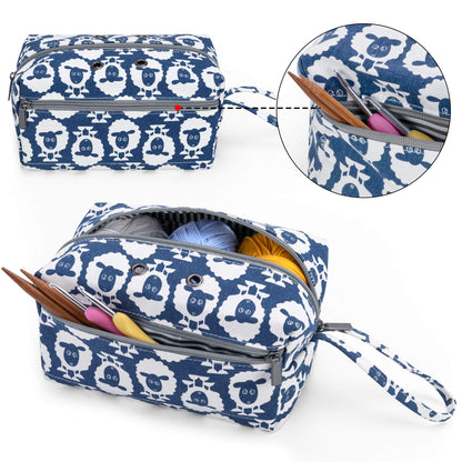 LUXJA Small Yarn Storage Bag, Portable Knitting Bag for Yarn Skeins, Crochet Hooks, Knitting Needles (up to 8 Inches) and Other Small Accessories (Sheep)