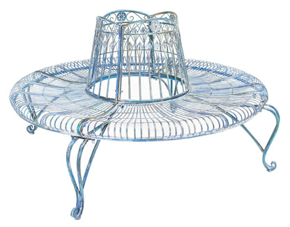 SAFAVIEH Outdoor - Ally Iron Tree Bench - Mossy Blue Iron Metal - Curved Scrollwork Garden Design - Ideal for Patio, Deck, Porch, Garden, 17.5" Seat Height (PAT5019C)