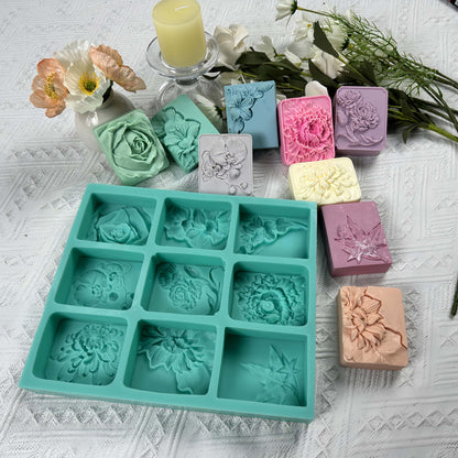 9 Cavities Mixed Flower Soap Mold,Handmade Soap Making Silicone Tray,Flower Silicone Molds for Natural Soap,Scented Candle Wax,Plaster Diffuser,Crystal Epoxy Decorations