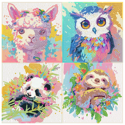 4 Pack 5D Diamond Painting Kits for Kids Ages 3-12 - Each 5.91x5.91 Inch - 4 Animal Designs (Alpaca, Owl, Panda, Sloth) - DIY Educational Toys for Children Girls & Boys to Develop Focus & Creativity