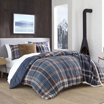 Eddie Bauer - King Comforter Set, Reversible Down Alt Bedding with Matching Shams, Home Decor for Colder Months (Shasta Lake Navy, King)