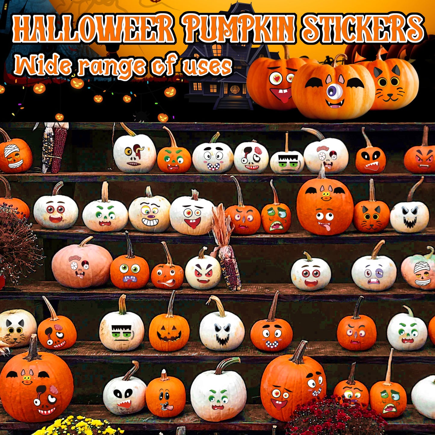 96 Pack Pumpkin Decorating Stickers - Small Pumpkin Face Stickers for Halloween Gifts and Kids Party Favors, Funny Make DIY Craft
