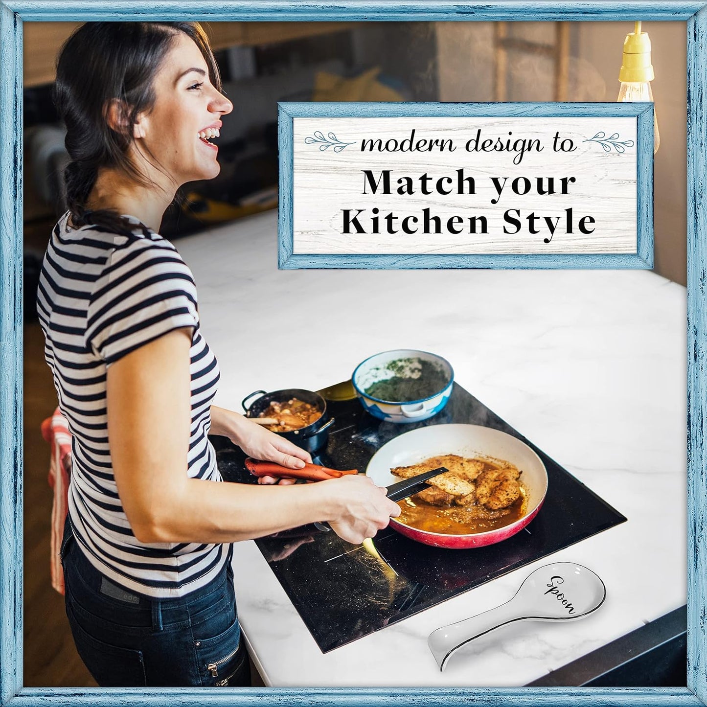 Home Acre Designs Spoon Rest for Kitchen Counter, White Ceramic Spoon Holder for Cooking & Counter Protection