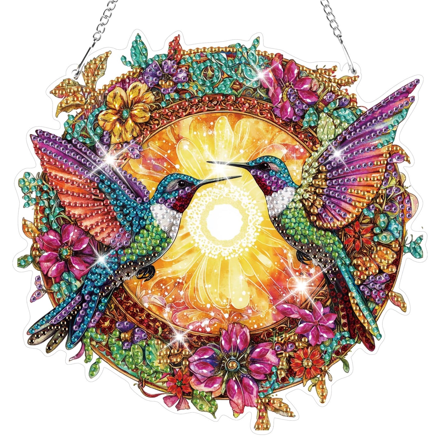 HEIBAGO Hummingbird Hanging Diamond Art Kits for Adults, Fall Special Shaped Crystal Diamond Painting Ornament Kit, DIY Double-Sided Pattern Window Pendant Gem Art Kit for Home Wall Decor 8.3x8.3inch