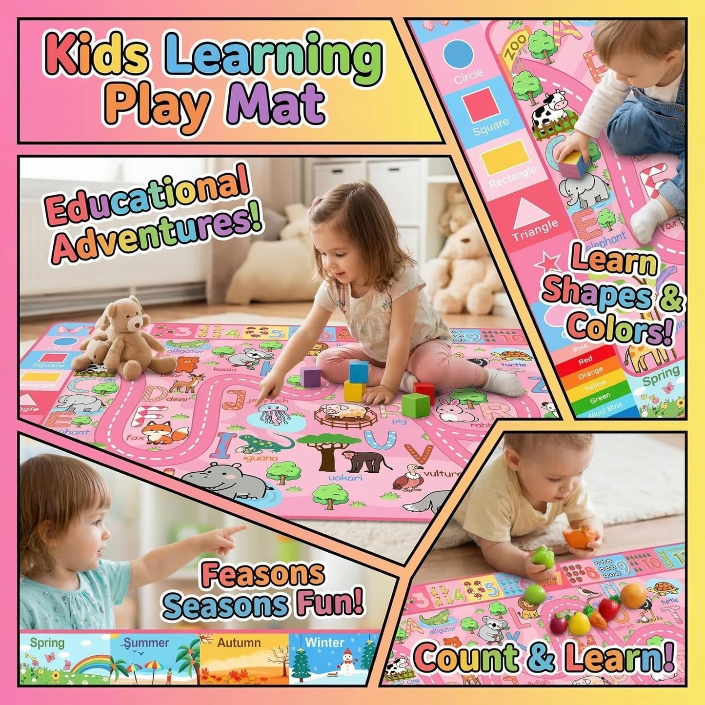 2.5x4 ft ABC Rug for Kids Room Nursery Classroom Rug, Kids Rugs for Playroom Bedroom, Boys Girls Non-Slip Educational