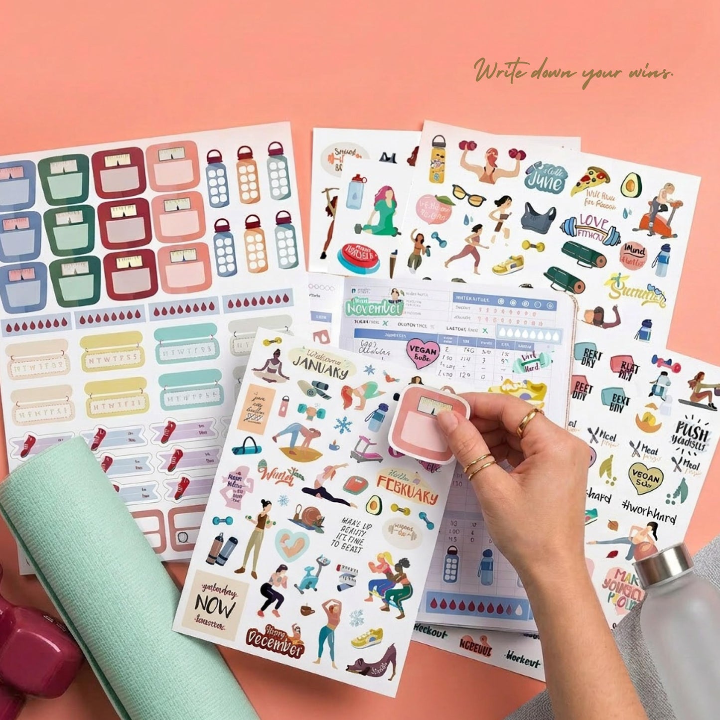 Oriday Health & Wellness, Workout - Newly Updated, Set of 410+ Stickers, 7 Sheets for Seasonal Fitness - Journaling, Scrapbooking, Planning, Habit Tracker for Monthly, Weekly & Daily Planner, Calendar
