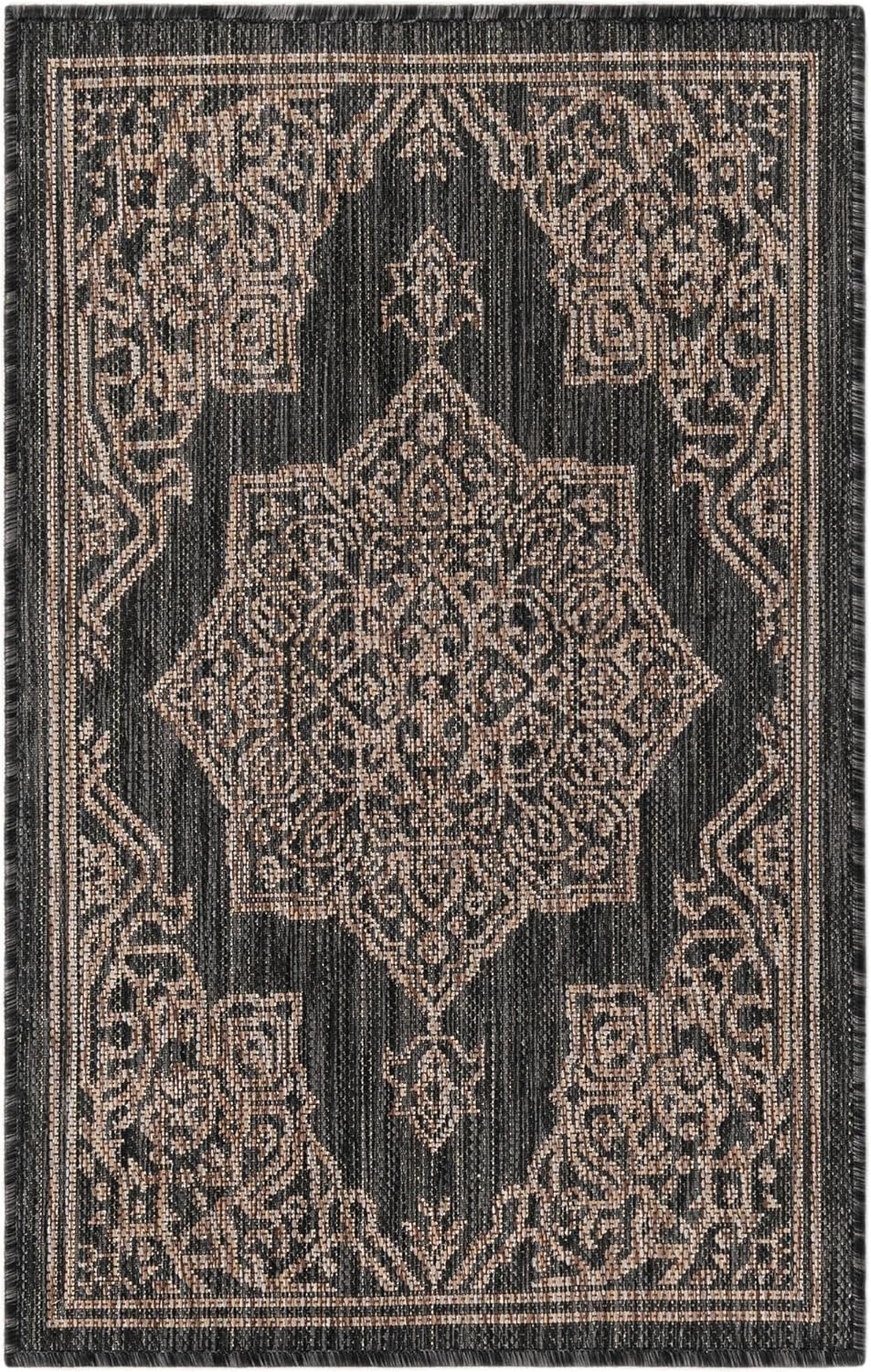 Unique Loom Outdoor Traditional Area Rug - Antique, 2' x 3' 1" Rectangle, Charcoal Gray/Natural Collection