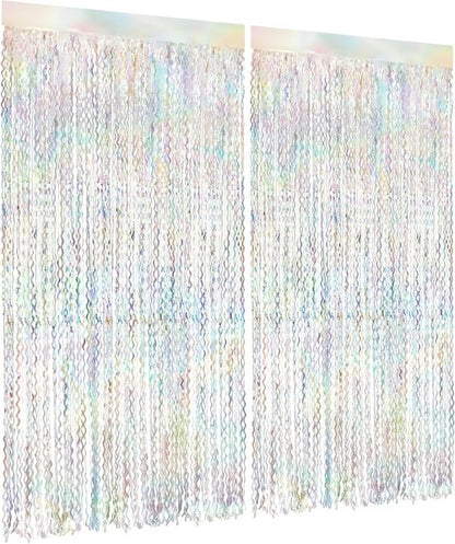 Iridescent Party Streamers Backdrop by [Brand Name] - Holographic Fringe Curtain | 3.3x6.6ft Tinsel for Events