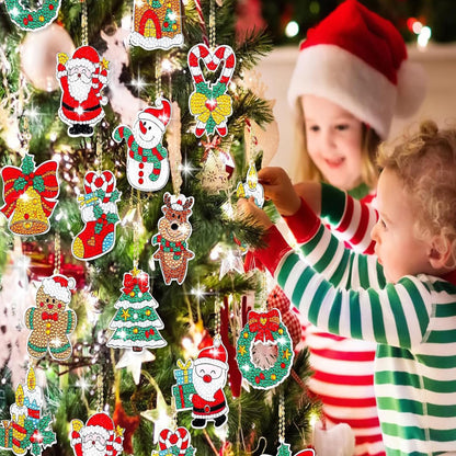 TSJ 12 PCS Christmas Diamond Painting Keychains DIY Diamond Art Ornaments Christmas Hanging Diamond Painting Kits