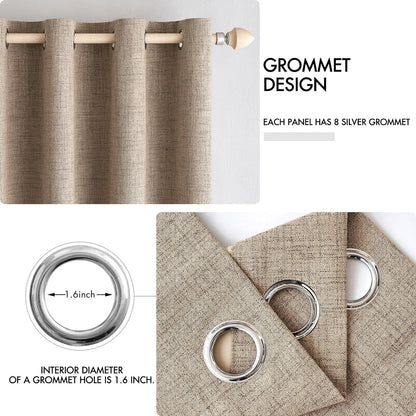 MIULEE 100% Blackout Linen Textured Curtains - Thermal Insulated Copper Brown Grommet Drapes | 42 x 90 Inch (2 Panels)