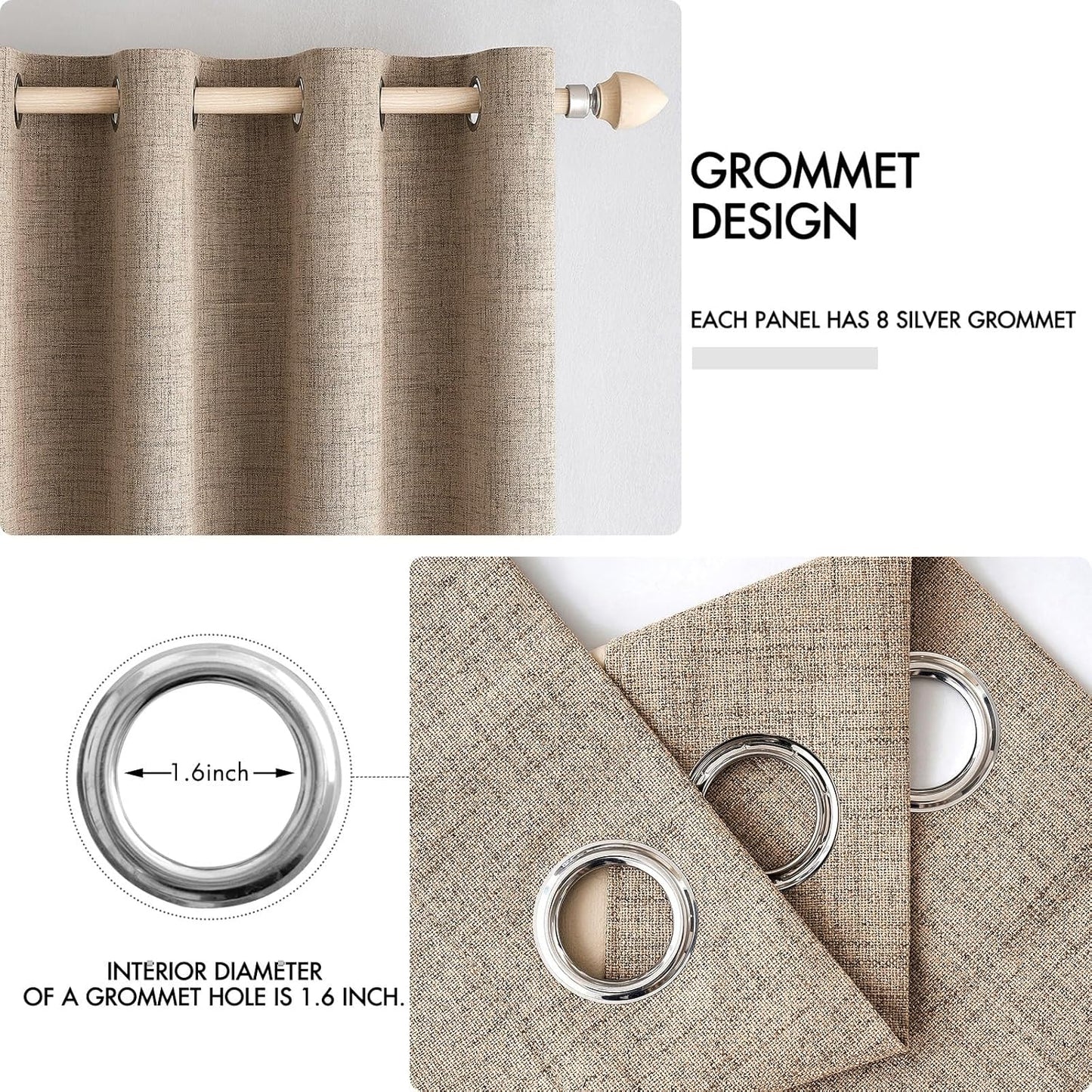 MIULEE 100% Blackout Linen Textured Curtains - Thermal Insulated Copper Brown | Room Darkening Drapes 52 x 120 Inch (2 Panels)
