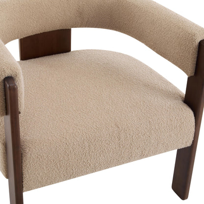 Christopher Knight Home Nettie Modern Accent Chair for Living Room, Boucle Fabric Single Lounge Sofa Chair with Wooden Frame, Comfy Reading Chair for Bedroom, Lounge Armchair with Cushion, Dark Beige