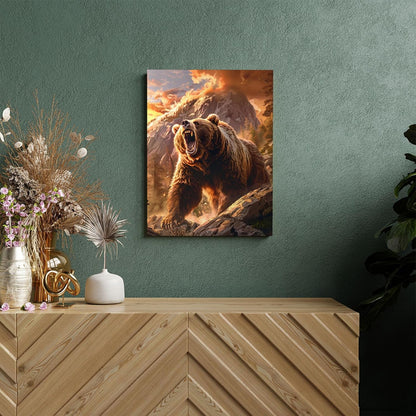Forest Bear Decor Wall Art, Canvas Print Framed Artwork for Bathroom, Bedroom, Living Room - 12x16