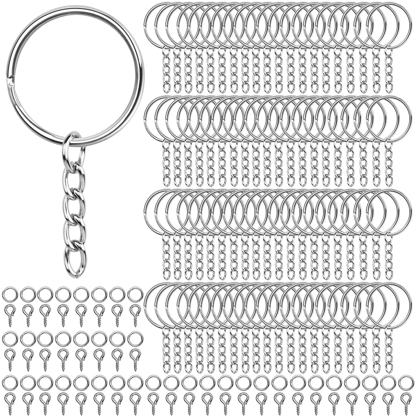 600Pcs Keychain Rings - 25mm Rings, Keys Jumps Including Chain & 200 Screw Eye Pins - Set for Resin Crafts
