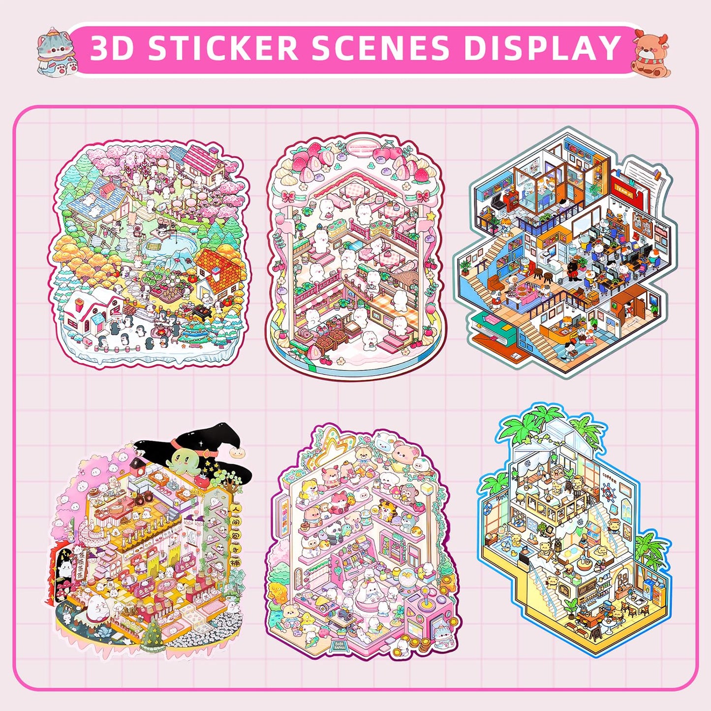 WEINSYT 3D Sticker Scene Therapy Book – DIY Miniature Craft Kit with Repositionable 3D Stickers, Stress Relief Gift for Teens & Adults