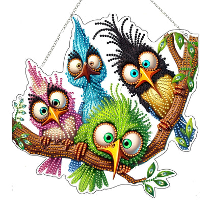 5D Diamond Art Hanging Kit for Adult,Special Shaped Rhinestone,Double Sided DIY Acrylic Diamond Art Painting Window Pendants Home Garden Wall Hanging Kits Hanging Ornament (Four Birds)
