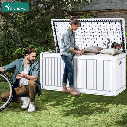 YITAHOME 320 Gallon Double-Wall Deck Box with Divider & Side Handles, Outdoor Large Storage for Patio Furniture Cushions, Garden Pool Accessories, Water Resistant & Lockable