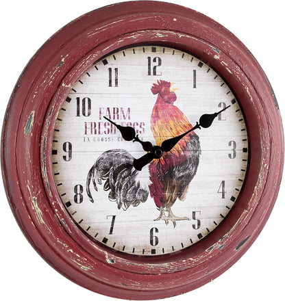 La Crosse Technology 12 Inch Distressed Red Rooster Quartz Wall Clock - Model 404-3630