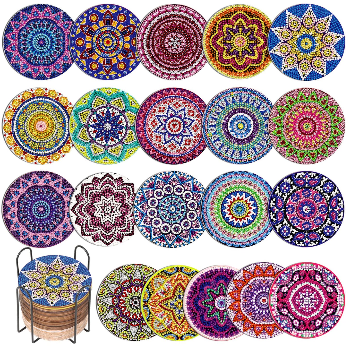 Caffox 20 Pieces Diamond Art Painting Coasters Kit with Holder, Diamond Art Coasters, DIY Diamond Art Crafts Projects, Diamond Art Kits for Adults and Beginners(Mandala Style)