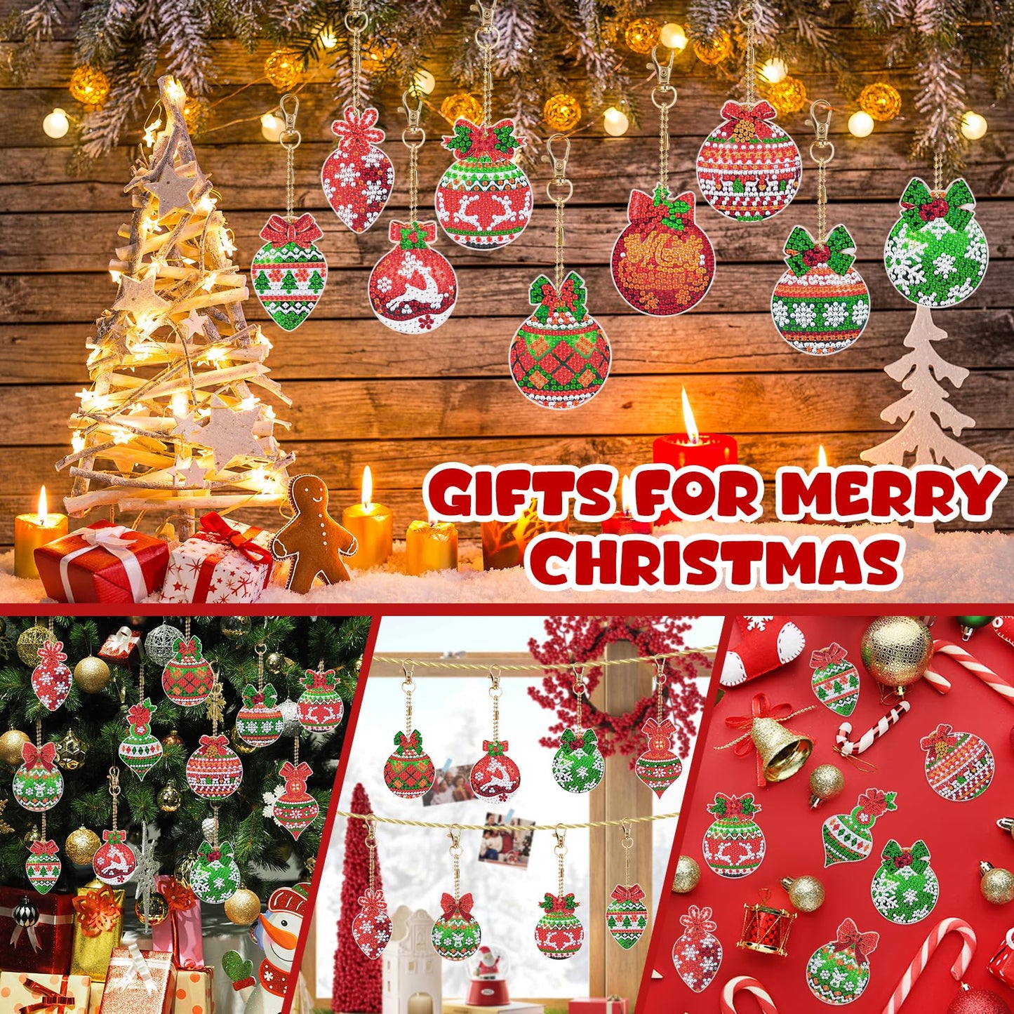 20Pcs Christmas Diamond Painting Kits Keychains, 5D DIY Diamond Art Kit for Kids Adults, Christmas Ornaments Art Pendants, Keychain Crafts, Festive Decorations, Arts Crafts Holiday Gift Set with Tools