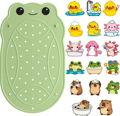 17PCS UNEEDE Kids Bathtub Mat with Non Slip Bathtub Stickers, Non Slip Shower Mat for Toddlers, Washable Anti Slip Tub