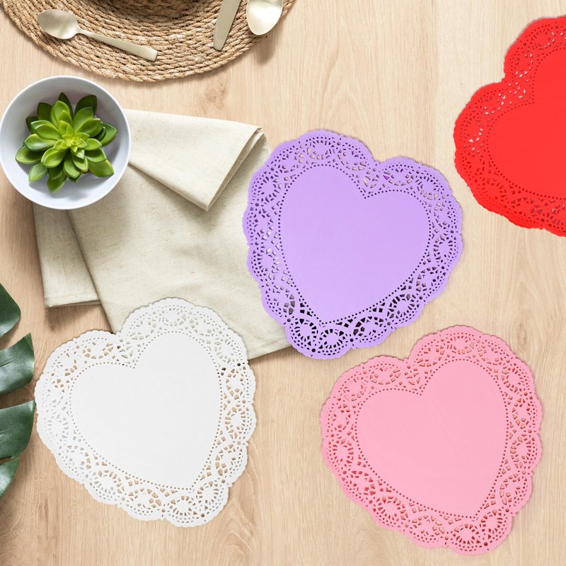 Gift Boutique 10 Inch Heart Doilies, 100 Count Large Valentine Paper Doily Set in Red Pink White & Purple for Table Décor and Crafts