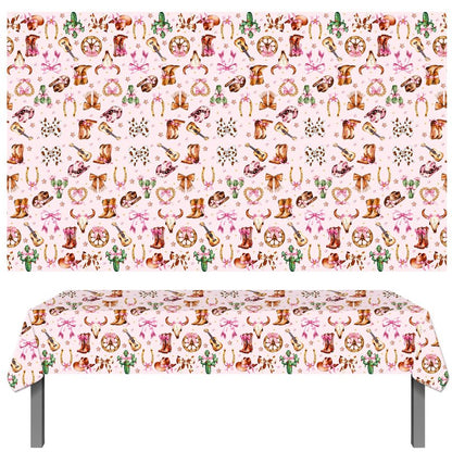 umoni Cowgirl Party Supplies Pink Western Cowgirl Tablecloth 2PCS Coquette Cowgirl Party Supplies Tablecover Disposable Wild West Guitar Bow and Boot Table Cover for Birthday Baby Shower Decor