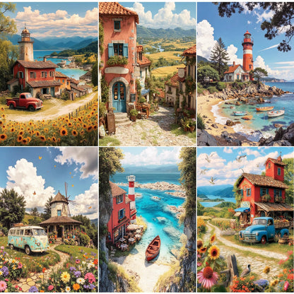 EWJRNSF 6 PCS Landscape 5D Diamond Painting Kits for Adults, Diamond Arts Kits for Beginners Diamond Art Sets, Round Full Drill Arts and Crafts Gems Home Wall Decoration 11.8x15.7 Inches