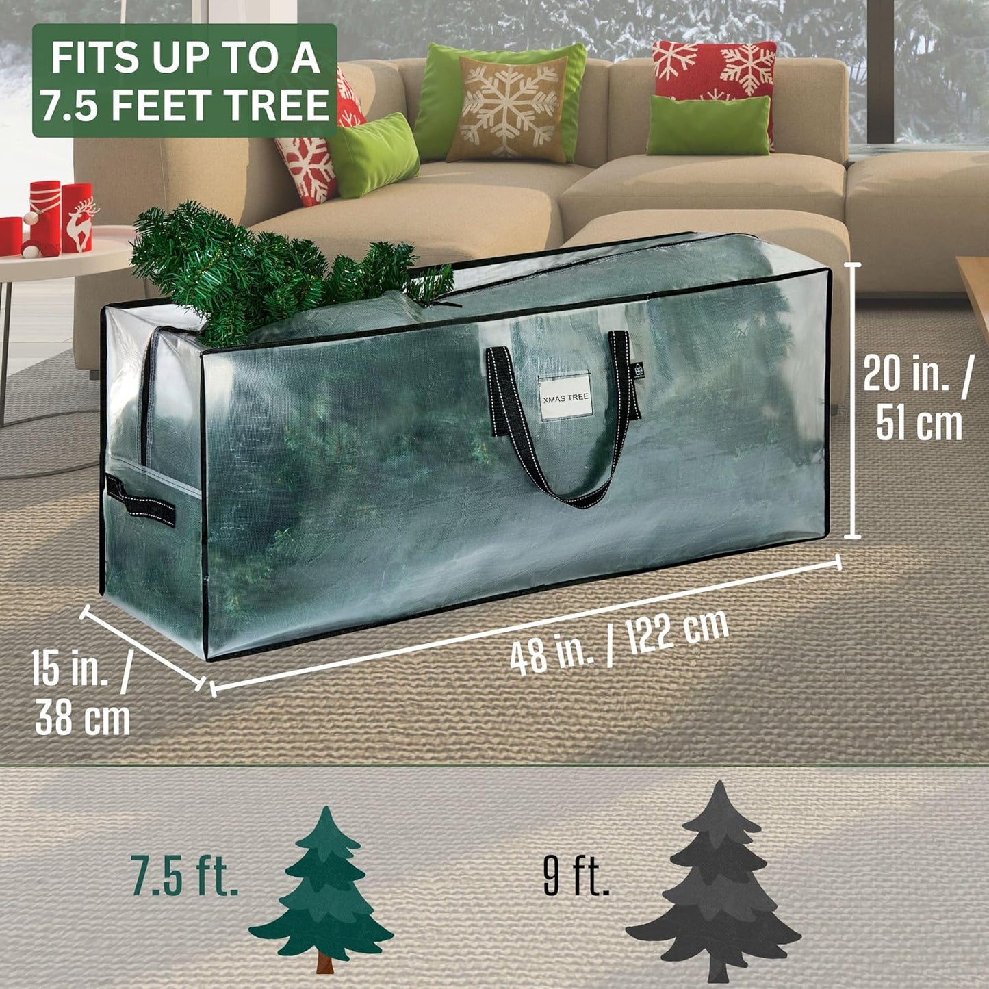 VENO Clear Christmas Tree Storage Bag - Heavy-Duty Zippered Bag for 7.5 Ft Trees | Durable Handles & Label Slot
