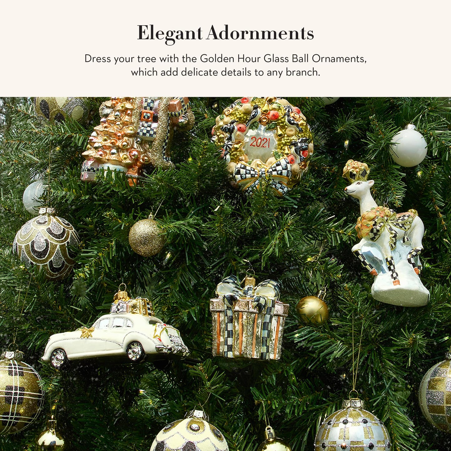 MACKENZIE-CHILDS Set of 6 Glass Ball Ornaments, Christmas Tree Decorations Set for Indoor Holiday Arrangements, Golden Hour