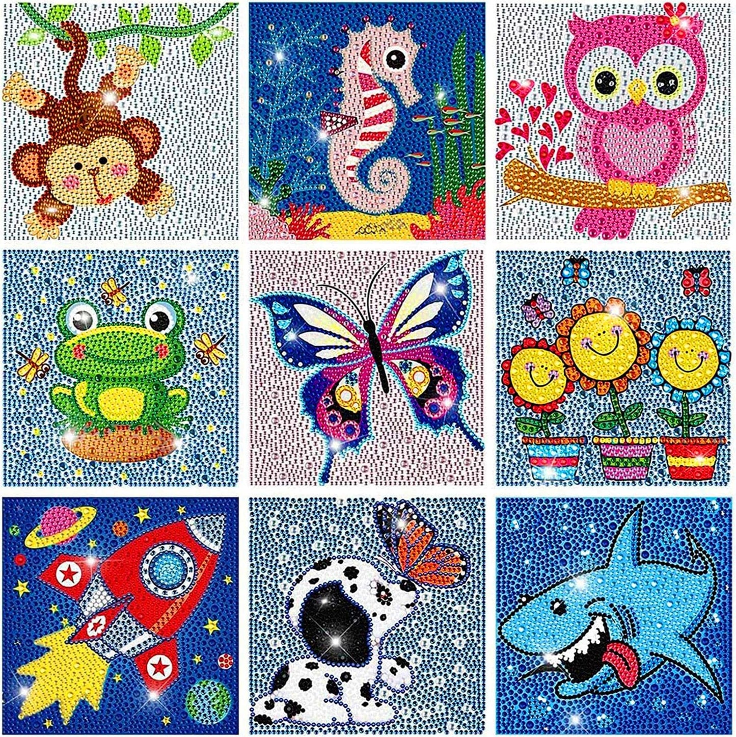 HUBENDMC 9 Pack 5D Diamond Painting Kits Cute Full Drill DIY Gem Arts and Crafts for Beginners Kids Ages 8-12 Diamond Dots for Home Wall Decor 6X6 inch
