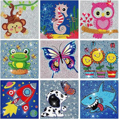 HUBENDMC 9 Pack 5D Diamond Painting Kits Cute Full Drill DIY Gem Arts and Crafts for Beginners Kids Ages 8-12 Diamond Dots for Home Wall Decor 6X6 inch
