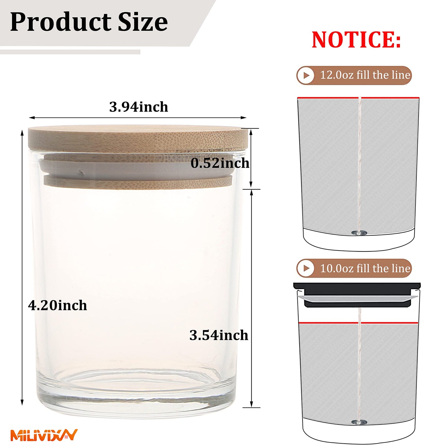 MILIVIXAY 12 Pack 12 OZ Clear Glass Candle Jars with Lids and Candle Making Kits - Bulk Empty Candle Jars for Making Candles - Spice, Powder Containers.