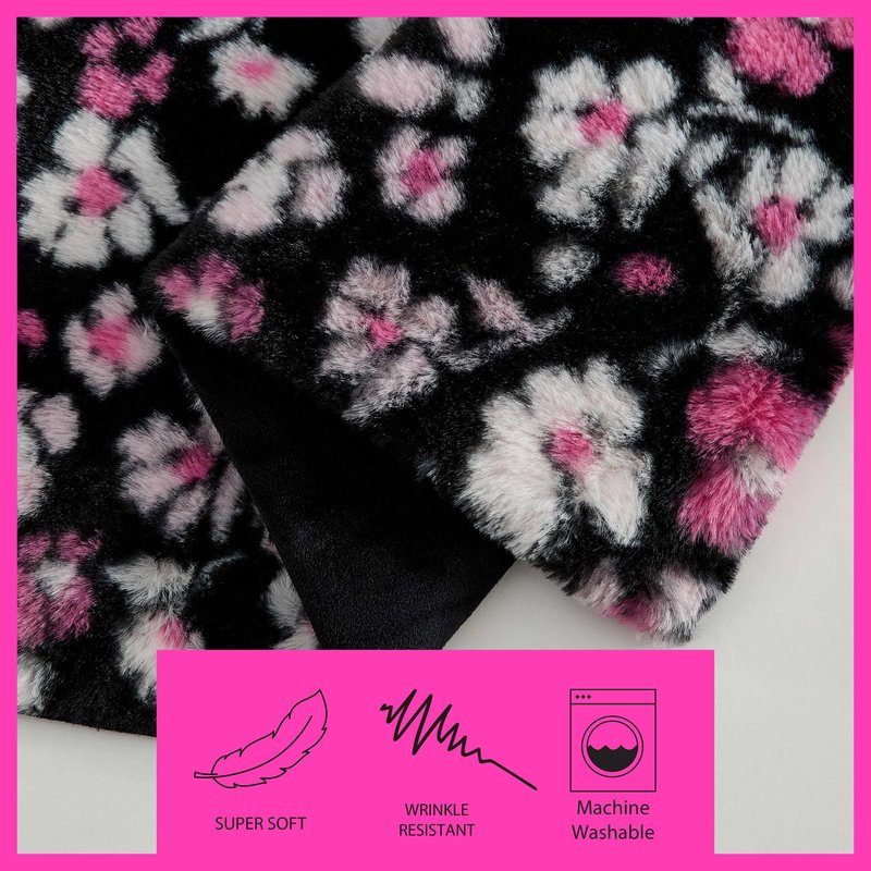 Betsey Johnson - Blanket, Buttery-Soft Faux Fur Throw Blanket for Couch or Bed, Boldly Plush & Oversized Bedding (Leopard Rosettes Black, 50" x 70")
