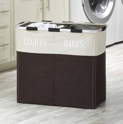 Whitmor Easycare Double Laundry Hamper - Lights and Darks Separator - Espresso, 2 Section