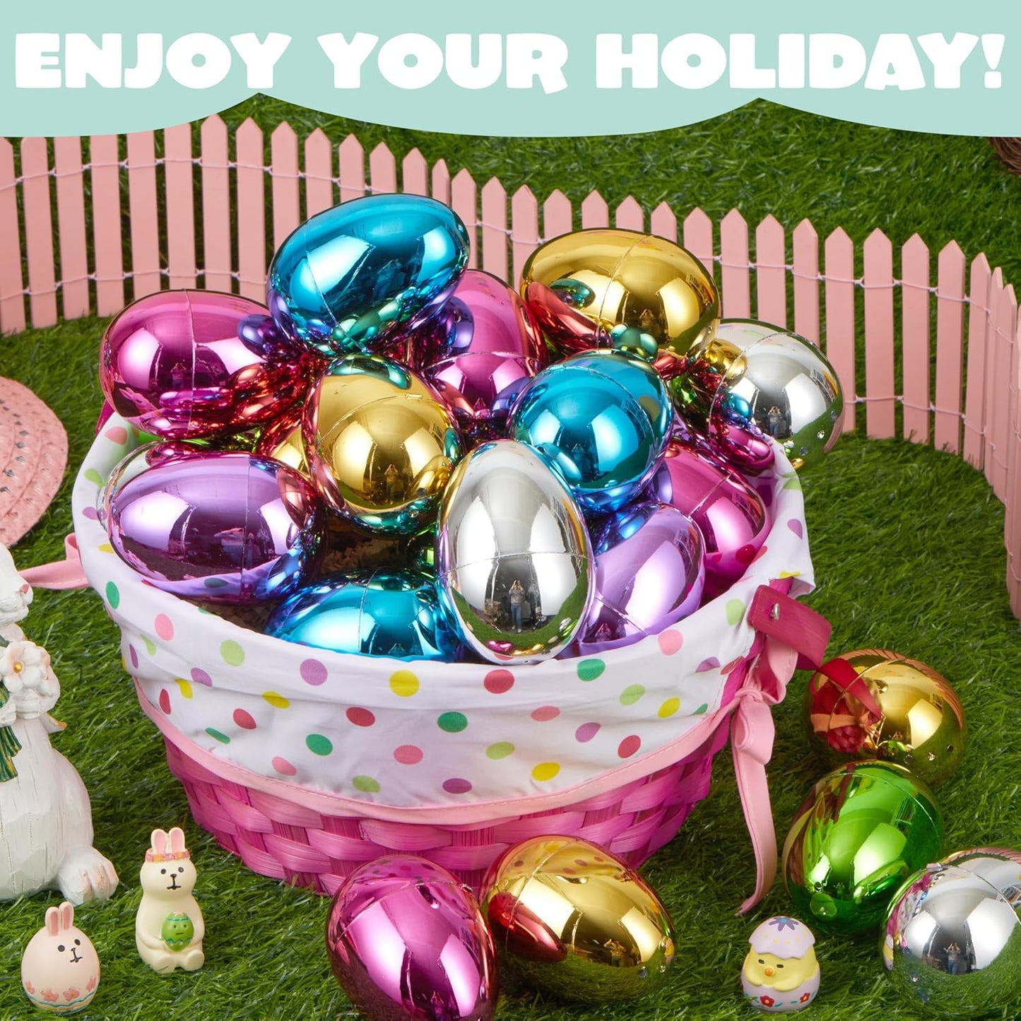 3.15" 24PCS JOYIN Metallic Easter Eggs, Shinny Plastic Eggs Colorful Bulks for Easter Hunt, Filling Treats, Easter